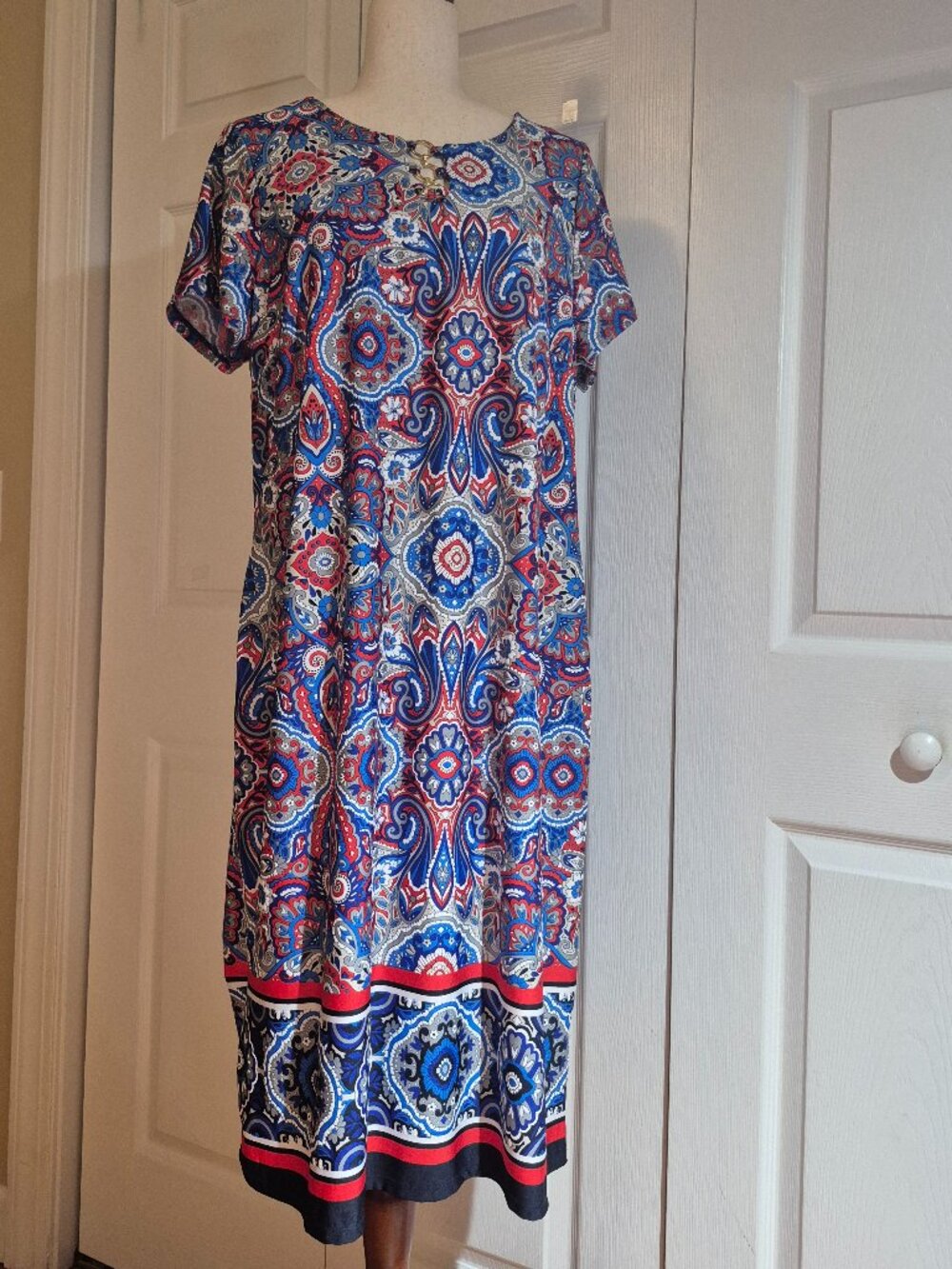 Patriotic Red White Blue Paisley Summer Dress sz 1X